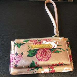 Betsey Johnson Rose Gold Floral Wristlet Wallet & Mini Purse